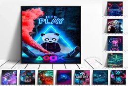 Canvas Painting New Eat Sleep Neon Game Repeat Gaming Wall Art Poster Playing Gamer Art Paintings Prints Pictures for Kids Boys Ro5561498