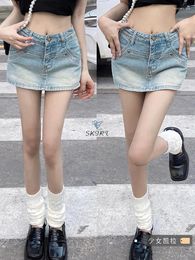 Skirts Jeans American Little Man 2024 Denim Women's Girl Sheath Miniskirt Skirt Culottes Faldas Clothes