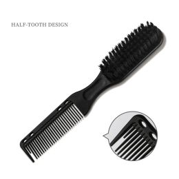 1Pc Double-sided Comb Brush Black Small Beard Styling Brush Professional Shave Beard Brush Barber Vintage Carving Cleaning Brush
