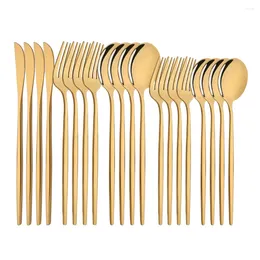 Dinnerware Sets 20Pcs Gold Set Stainless Steel Cutlery Mirror Silverware Knife Dessert Fork Spoon Tableware Flatware