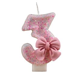 Candles Handmade 3D Pink Bow Creative Digital Candle Birthday Cake Cute Decoration Party Anniversary Drop Delivery Home Garden Dhwzq