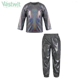 Clothing Sets Kids Hip Hop Jazz Street Dance Costume Metallic Shiny T-shirt With Pants Set School Party Stage Performance Clothes Dancewear