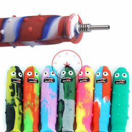 Colorful Cucumber Silicone Pipes Filter Handpipes Cigarette Holder With Stainsteel Dabber Tips Portable Waterpipe Smoking Oil Rigs Straw Hand Tube Mouthpiece