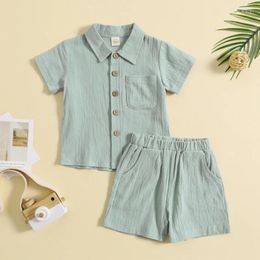 Clothing Sets Toddlers Baby Boy Clothes Set Summer Casual Cotton Solid Tops Shorts For Boys 2 Pcs Kids Outfits Suit