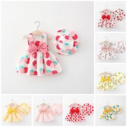 Girl Dresses Baby Dress Print Plaid Bow Summer Princess Party Infant Toddler Clothes Born Hat Kids Clothing Set DS29