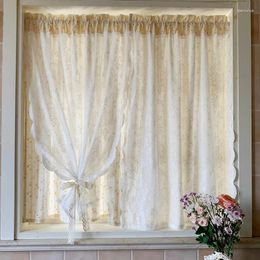 Curtain French Double-layer Punch-free Adhesive Type Light-transmitting And Opaque Korean-style Pastoral Floral Daisy Lace Curtains Curt