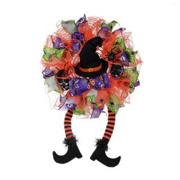 Decorative Flowers Halloween Wreath For Front Door 23.62inchx15.75inch Handmade Two Long Legs Garland Indoor Outdoor Home Window