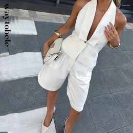 Women's Tracksuits Waytobele Two Piece Summer Casual Solid Lapel Sleeveless Halter Neck Backless Top Shorts Suit With Pockets Streetwear