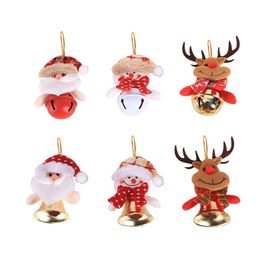 Grid Cloth Christmas Bells Ornament Santa Snowman Reindeer Xmas Tree Jingle Door Hanging Pendants Home New Year Party Holiday Decorations Gift HY0056
