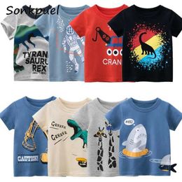 T-shirts 2024 Summer Children Cartoon T-shirt for Boy Animal Printing Dinosaur Shark Boys T Shirt Girls Tops Tees Cartoon Kids Clothes Y240521