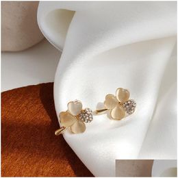 Stud Korea Fashion Jewellery Four Leaf Clover Earrings For Women Rhinestone Cat Eye Drop Delivery Dhgarden Dhhba