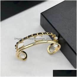 Bangle Bracelets Women Designer Letter Hollow Out Open Jewellery 18K Gold Plated Stainless Steel Crystal Cuff Bracelet Wristband Gifts D Othdm