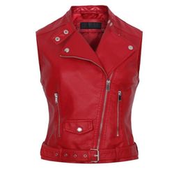 Fashion2017 New fashion Women Red Motorcycle Faux Leather Vest jackets Lady Zipper Sleeveless PU Waistcoat gilet Leather1292223