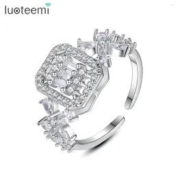 Cluster Rings LUOTEEMI Square Cubic Zirconia Open For Women Flower Surrounded Adjustable Girl Accessories Wedding Bridal Aesthetic Ring