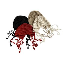 Beanie/Skull Caps Ew Autumn Winter Womens Knitted Hat Literary Retro Tassels Balls Cloghet Skl Beanies Lady Warm Woollen Hats Dhgarden Dhgyb