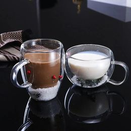 Wine Glasses 1PC Creative Double Wall Glass Mug Cup With Christmas Snowflakes Glitters Fillings For Coffee Juice Milk Anti Scalding Drink