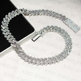 Hip Hop Men Luxury Cuban Chain 20mm Width Baguette 3rows Moissanite Miami Full Iced Out Link Necklace