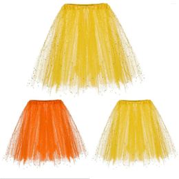 Skirts Korean Party Fashion Irregular Slim A Line Skirt Woman'S Sequins Tutu Orange Yellow Puffy Stage Performance Saia