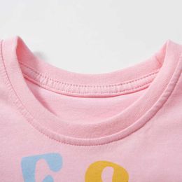 T-shirts Little maven 2024 Baby Girls Pink Blouses Tops Kids Girly Clothes T-shirts for Childrens Clothing Cartoon Flowers Cotton Y240521
