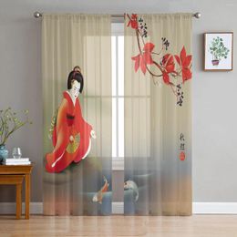 Curtain Japanese Geisha Carp Sheer Curtains For Living Room Decoration Window Kitchen Tulle Voile Organza