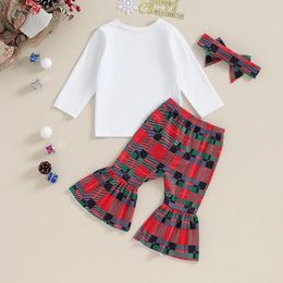Clothing Sets Toddler Girls Fall Outfits Letter Santa Print Crew Neck T-Shirts Tops Flare Pants Headband 3Pcs Christmas Clothes Set