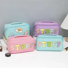 Cosmetic Bags 2024 Women Waterproof Letter Skincare PU Leather Portable Makeup Toiletry Bag For Daily Use