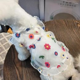 Dog Apparel Cool Transparent Pet Dress Floral White Tulle Girl Dresses Short Sleeve Puppy Cat Poodle Skirt For Princess Chihuahua MJ81525