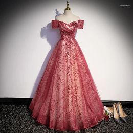 Party Dresses Evening Dress Burgundy Tulle Pleat Off The Shoulder Short Sleeves Bling A-line Floor Length Plus Size Women B2322