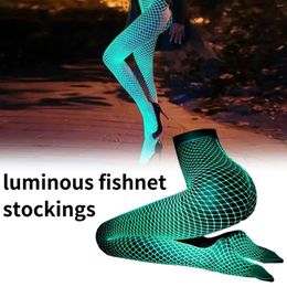 Women Socks Glow In The Dark Fishnet Stocking Hollow Out Mesh Pantyhose Sexy Lingerie Pole Dacne Party Club Luminous Stockings