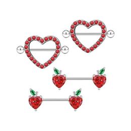 Nipple Rings Kuniu 4-Piece Fashion Stainless Steel Heart Shaped Apple Chest Ring Female Body Perforated Stud Set Jewellery Y240510 Dro Dhp34