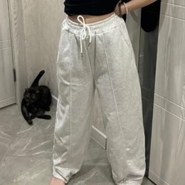 Women's Pants Women Wide-leg With Elastic Waistband Comfy Grey Joggers Soft Cotton Blend Commuting Sporty Loose Fit For