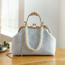 Lace Womens Handbag Chain Shoulder Bag Vintage Chinese Style Wedding Party Shell Crossbody Elegant Advanced Messenger 240509