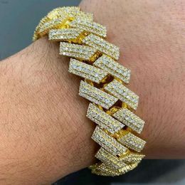 Hip Hop Iced Out Jewellery 925 Silver 20mm 3 Row Prong Setting Vvs Moissanite Men Cuban Link Chain Bracelet