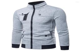 Men039s Hoodies Men39s Stand Collar Coat Sweater Multi Pocket European Long Sleeve Solid Colour Zipper Jackets Simple Casual 1589978