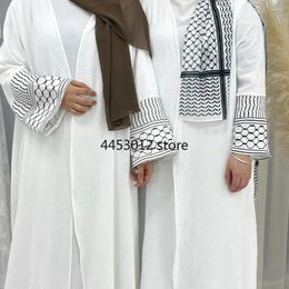 Ethnic Clothing White Embroidery Kimono Abaya Palestine Muslim Open Abayas For Women Dubai Luxury Turkey Islam Clothes Kaftan Hijab Robe