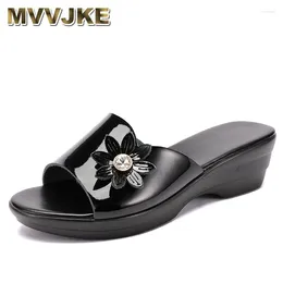 Slippers MVVJKE Women Slipper 2024 Ladies Genuine Leather Summer Shoes Wedges Heels Fashion Flip Flops
