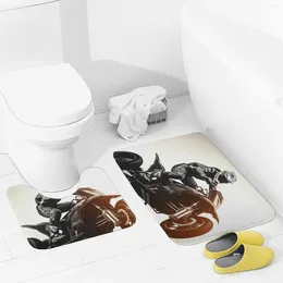 Bath Mats Bathroom Rugs Sets 2 Piece Rider Racing Car Absorbent U-Shaped Contour Toilet Rug