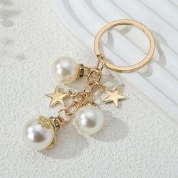 Cute Pearl Keychains Alloy Star Simple Key Rings For Women Girls Friendship Gifts Handbag Decorations Handmade Jewelry