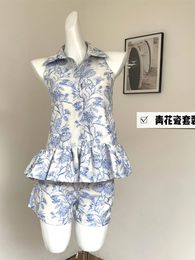 Summer Women Old Money Chinese Vintage Mori Outfits 2 Piece Shorts Set Luxury Aesthetic Vest Classical Elastic Waist 240511
