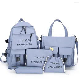 Backpack Style 5 Pcs Sets School Backpacks Large Capacity Shoulder Bag For Students Girls Pencil Case Teenage Laptop Harajuku