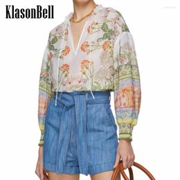Women's Blouses 4.17 KlasonBell Arrival Elegant Lantern Sleeve Floral Print Blouse For Women Ruffled Collar Silk Cotton Breathable Shirt