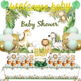 Party Decoration Sursurprise-Jungle Safari Baby Shower Decorations Green Balloons Welcome Backdrop Banner Cake Topper Animal Tablec