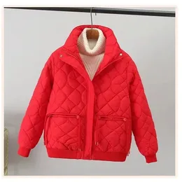 Women's Trench Coats Rhombic Fashion Temperament Short Down Cotton-Padded Jacket Female Winter 2024 Korean Stand Collar Warm Cotton