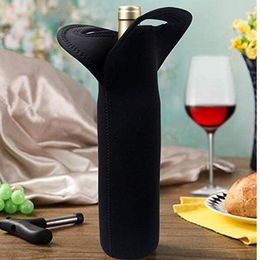 DHL50pcs Party Favour Neoprene Black Waterproof Protable Carry Wine Bottle Cover