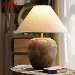 Lâmpadas de mesa Afra chinês LED Creative Retro Ceramic Pot Desk Light para Decoração de Ornamento do Clube da sala de estar em casa