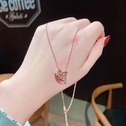 Korean version of 18k rose gold DO double ring necklace women's delicate small square zirconium net red clavicle chain niche design sense necklace