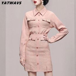 Work Dresses Designer Chic 2 Pieces Set For Women Elegant Lapel Button Shirts Korean High Waist Mini Pencil Skirts Autumn Office OL Lady