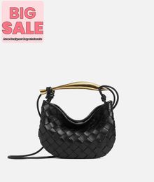 Designer Luxury Bag Mini Sardine BotegaVeneta Mini Intrecciato leather cross-body bag with metallic top handle Black