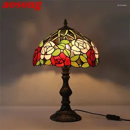 Table Lamps AOSONG Tiffany Lamp LED Creative Rose Flower Glass Desk Light Fashion Decor For Home Living Room Bedroom Bedside
