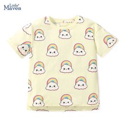 T-shirts Little maven 2024 Children Wears Kids Clothes Girls Summer Tops Tees Shirts Cotton Cartoon Rainbow Childrens Clothing Cotton Y240521